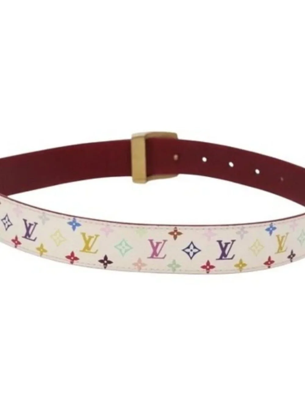 Share LOUIS VUITTON Multicolor Ceinture Carre LV Cut Belt White LV Auth 166023 - Picture 2 of 11